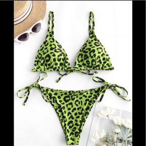 Zaful neon green cheetah bikini